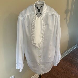 White blouse with laced tie,made in Canada